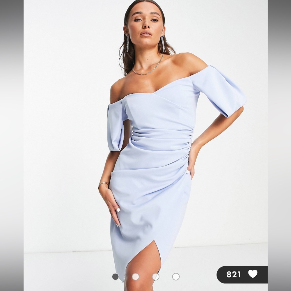 Asos sweetheart neckline wrap shoulder Bardot dress